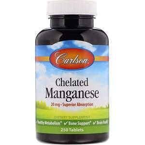 Carlson Labs, Chelated Manganese, 20 mg, 250 Tablets - HealthCentralUSA