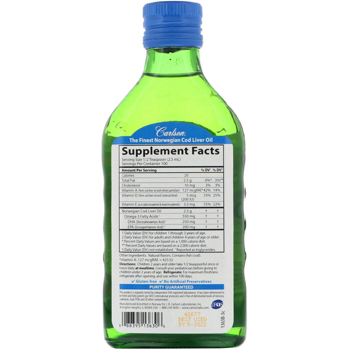 Carlson Labs, Kid's Wild Norwegian, Cod Liver Oil, Bubble Gum Flavor, 8.4 fl oz (250 ml) - HealthCentralUSA