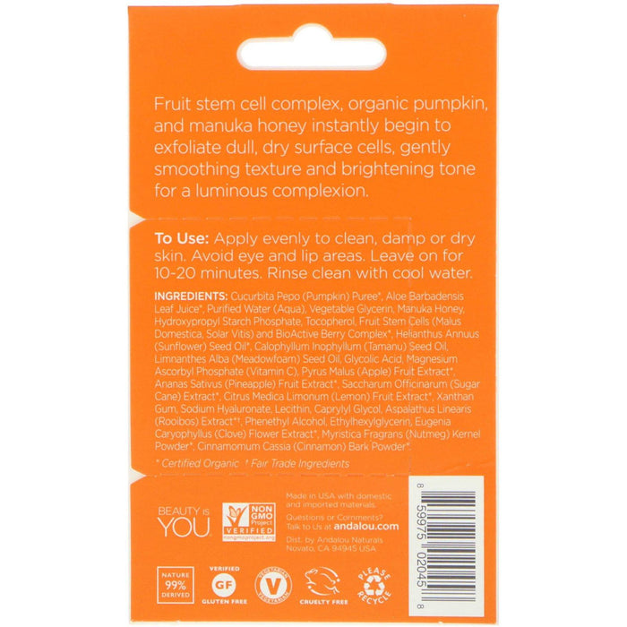 Andalou Naturals, Instant Brightening Beauty Face Mask, Pumpkin and Honey, .28 oz (8 g) - HealthCentralUSA