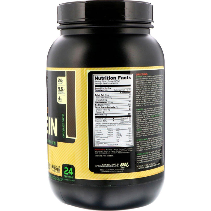 Optimum Nutrition, Gold Standard 100% Casein, Naturally Flavored, Chocolate Creme, 2 lbs (907 g) - HealthCentralUSA
