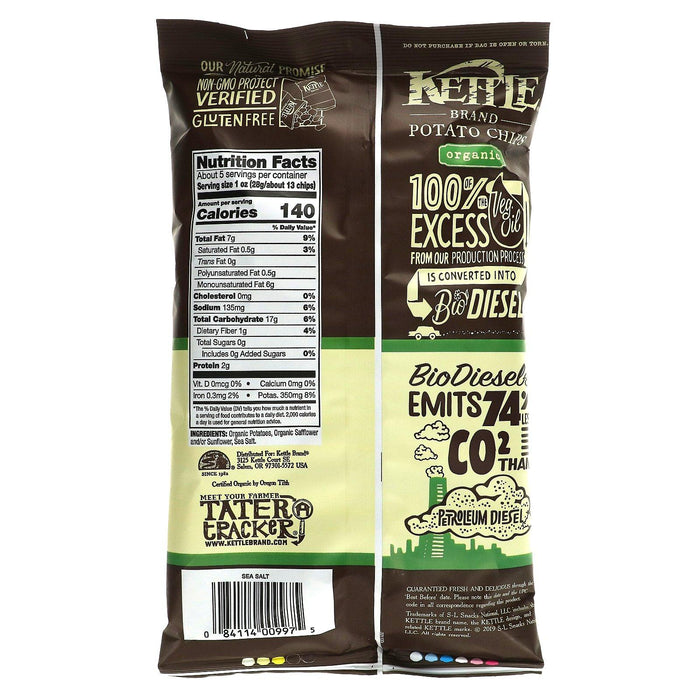Kettle Foods, Organic Potato Chips, Sea Salt, 5 oz (142 g) - HealthCentralUSA