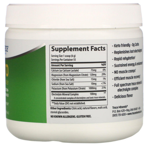 Trace Minerals Research, Keto Electrolyte Powder, Sugar Free, Lemon Lime Flavor, 11.6 oz (330 g) - HealthCentralUSA