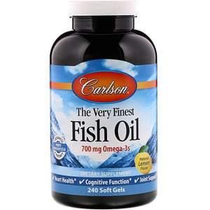 Carlson Labs, The Very Finest Fish Oil, Natural Lemon Flavor, 700 mg, 240 Soft Gels - HealthCentralUSA
