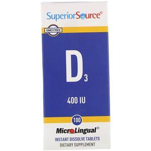 Superior Source, D3, 400 IU, 100 MicroLingual Instant Dissolve Tablets - HealthCentralUSA