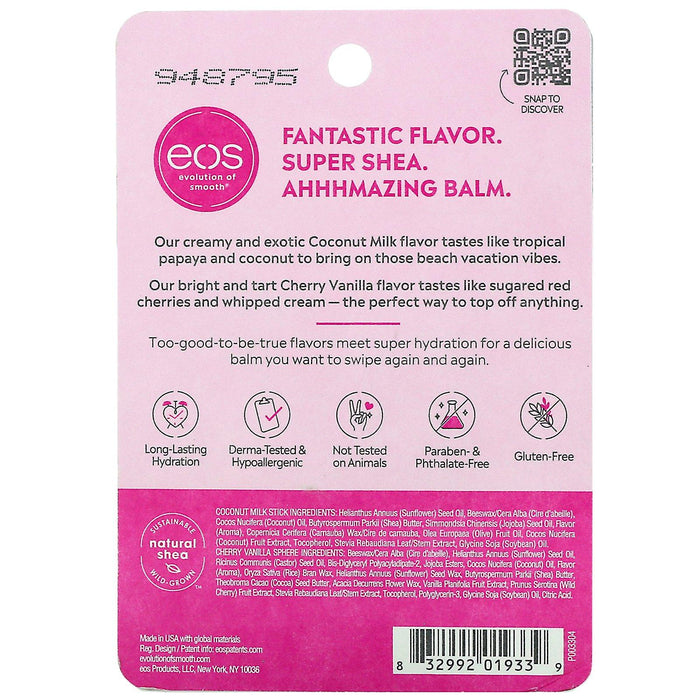 EOS, Super Soft Shea Lip Balm, Coconut Milk & Cherry Vanilla, 2 Pack, 0.39 oz (11 g) - HealthCentralUSA
