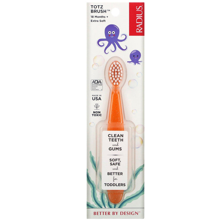 RADIUS, Totz Toothbrush, 18 + Months, Extra Soft, Orange Sparkle, 1 Toothbrush - HealthCentralUSA