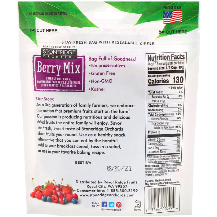 Stoneridge Orchards, Berry Mix, Whole Dried Mixed Berries, 5 oz (142 g) - HealthCentralUSA