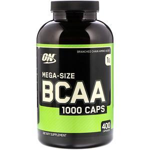 Optimum Nutrition, BCAA 1000 Caps, Mega-Size, 1 g, 400 Capsules - HealthCentralUSA