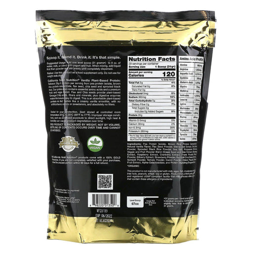 California Gold Nutrition, Vanilla Flavor Plant-Based Protein, Vegan, Easy to Digest, 2 lb (907 g) - HealthCentralUSA