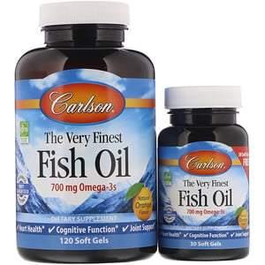Carlson Labs, The Very Finest Fish Oil, Natural Orange Flavor, 700 mg, 120 + 30 Free Soft Gels - HealthCentralUSA