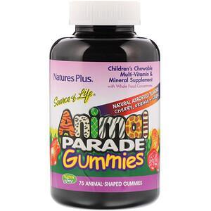 Nature's Plus, Source of Life, Animal Parade Gummies, Children's Chewable, Natural Assorted Flavors, 75 Animal-Shaped Gummies - HealthCentralUSA