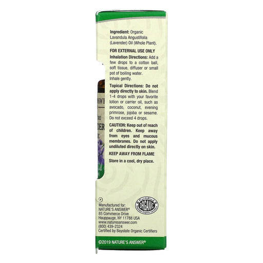 Nature's Answer, Organic Essential Oil, 100% Pure, Lavender, 0.5 fl oz (15 ml) - HealthCentralUSA