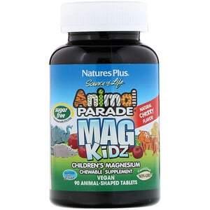 Nature's Plus, Source of Life, Animal Parade, MagKidz, Children's Magnesium, Natural Cherry Flavor, 90 Animal-Shaped Tablets - HealthCentralUSA