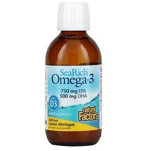 Natural Factors, SeaRich Omega-3 with Vitamin D3, Delicious Lemon Meringue, 6.76 fl oz (200 ml) - HealthCentralUSA