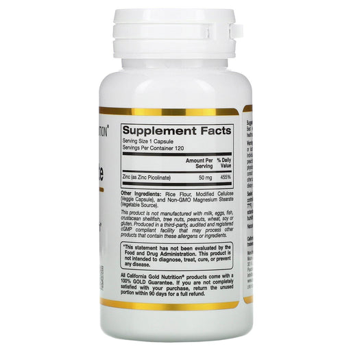 California Gold Nutrition, Zinc Picolinate, 50 mg, 120 Veggie Capsules - HealthCentralUSA