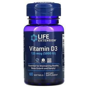 Life Extension, Vitamin D3, 125 mcg (5,000 IU), 60 Softgels - HealthCentralUSA