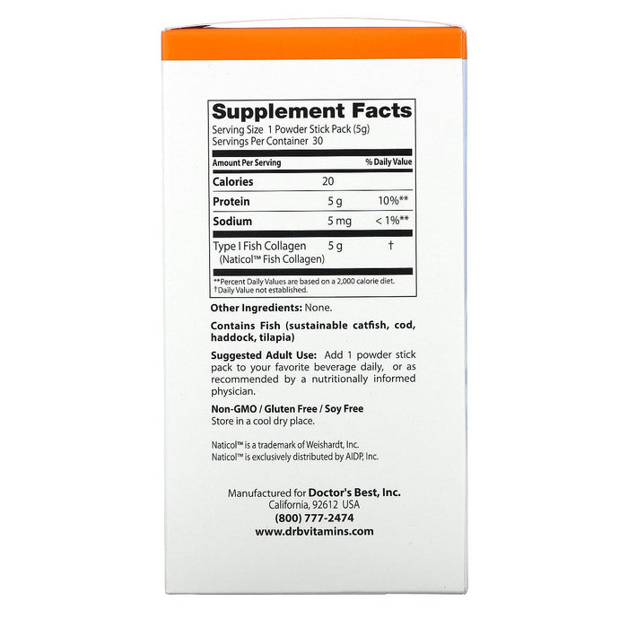 Doctor's Best, Fish Collagen with Naticol, 5 g, 30 Powder Stick Packs - HealthCentralUSA