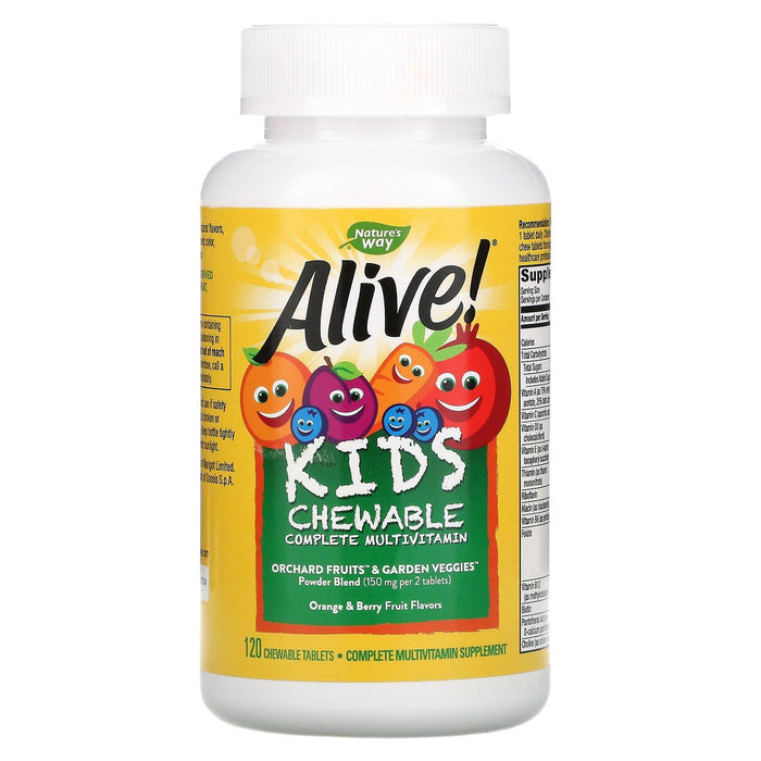 Nature's Way, Alive! Kid's Chewable Complete Multivitamin, Orange + Berry Fruit, 120 Chewable Tablets - HealthCentralUSA
