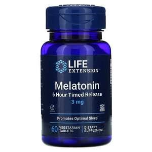 Life Extension, Melatonin, 6 Hour Timed Release, 3 mg, 60 Vegetarian Tablets - HealthCentralUSA