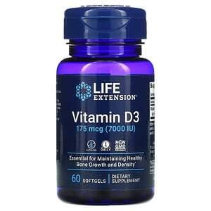 Life Extension, Vitamin D3, 175 mcg (7,000 IU), 60 Softgels - HealthCentralUSA