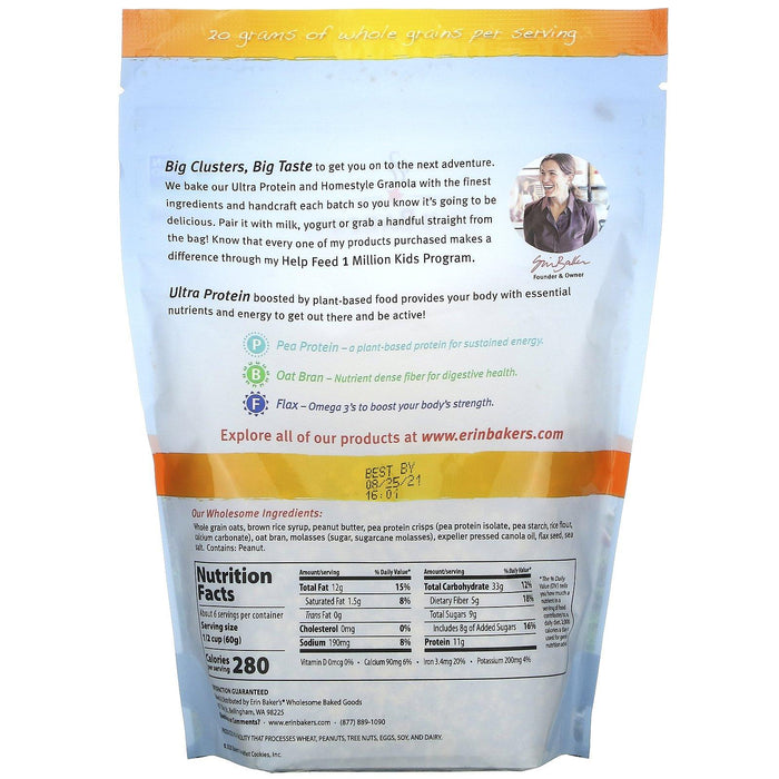 Erin Baker's, Ultra Protein Granola with Pea Protein, Peanut Butter, 12 oz (340 g) - HealthCentralUSA