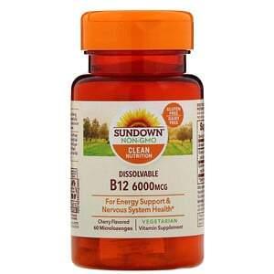 Sundown Naturals, Dissolvable B12, Cherry Flavored, 6,000 mcg, 60 Microlozenges - HealthCentralUSA