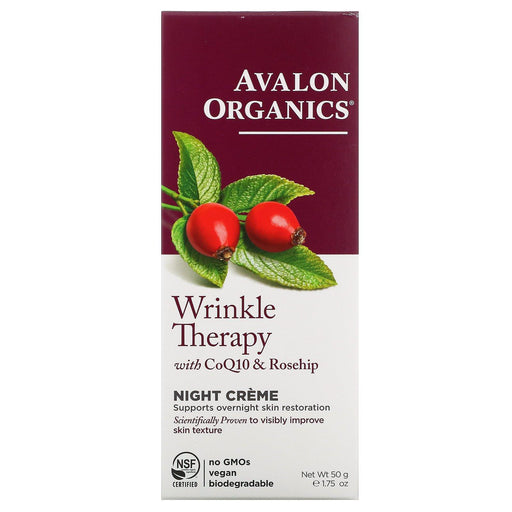 Avalon Organics, Wrinkle Therapy, With CoQ10 & Rosehip, Night Creme, 1.75 oz (50 g) - HealthCentralUSA