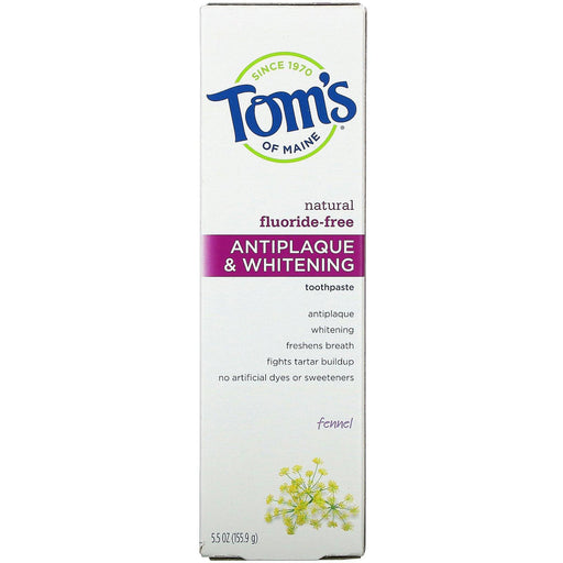 Tom's of Maine, Natural Antiplaque & Whitening Toothpaste, Fluoride-Free, Fennel, 5.5 oz (155.9 g) - HealthCentralUSA