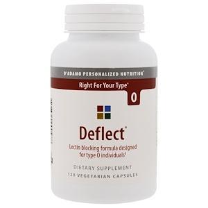 D'adamo, Deflect, Lectin Blocking Formula, The Blood Type Diet 0, 120 Vegetarian Capsules - HealthCentralUSA