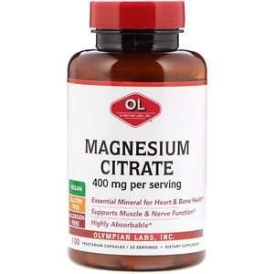 Olympian Labs, Magnesium Citrate, 400 mg, 100 Vegetarian Capsules - HealthCentralUSA