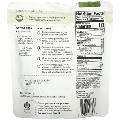 Simply Organic, Organic Green Enchilada Simmer Sauce, 8 oz (227 g) - HealthCentralUSA