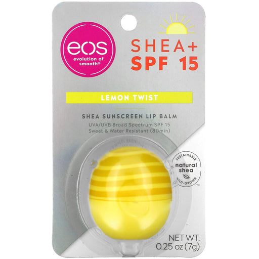 EOS, Shea Sunscreen Lip Balm with SPF 15, Lemon Twist, .25 oz (7 g) - HealthCentralUSA