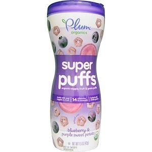 Plum Organics, Super Puffs, Organic Veggie, Fruit & Grain Puffs, Blueberry & Purple Sweet Potato, 1.5 oz (42 g) - HealthCentralUSA