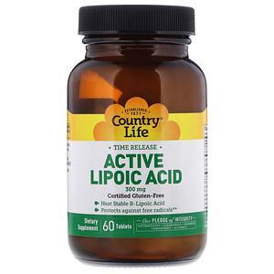 Country Life, Active Lipoic Acid, Time Release, 300 mg, 60 Tablets - HealthCentralUSA