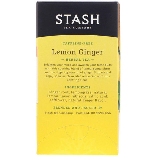 Stash Tea, Herbal Tea, Lemon Ginger, Caffeine Free, 20 Tea Bags, 1.1 oz (34 g) - HealthCentralUSA