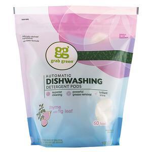 Grab Green, Automatic Dishwashing Detergent Pods, Thyme with Fig Leaf, 60 Loads,2lbs, 6oz (1,080 g) - HealthCentralUSA