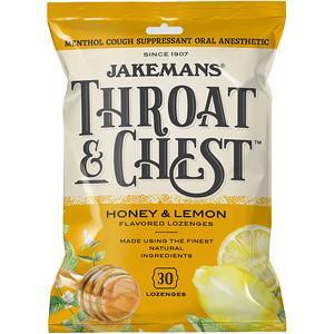 Jakemans, Throat & Chest, Honey and Lemon Flavored, 30 Lozenges - HealthCentralUSA