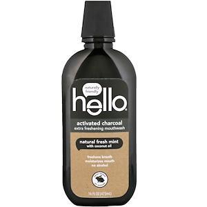 Hello, Activated Charcoal, Extra Freshening Mouthwash, Natural Fresh Mint, 16 fl oz (473 ml) - HealthCentralUSA