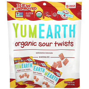 YumEarth, Organic Sour Twists, Watermelon Lemonade, 5 Snack Packs, 0.7 oz (19.8 g) Each