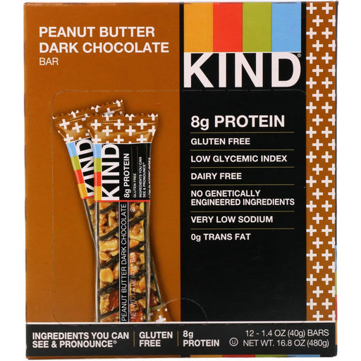 KIND Bars, Kind Plus, Peanut Butter Dark Chocolate Bar, 12 Bars, 1.4 oz (40 g) Each - HealthCentralUSA