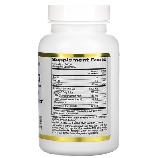 California Gold Nutrition, SUPERBABoost Premium Krill Oil, 1000 mg, 60 Softgels - HealthCentralUSA