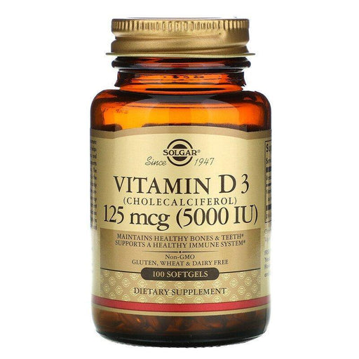 Solgar, Vitamin D3 (Cholecalciferol), 125 mcg (5,000 IU), 100 Softgels - HealthCentralUSA