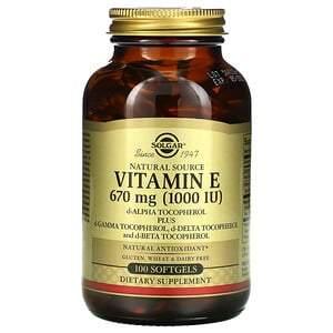 Solgar, Natural Source Vitamin E, 670 mg (1,000 IU), 100 Softgels - HealthCentralUSA
