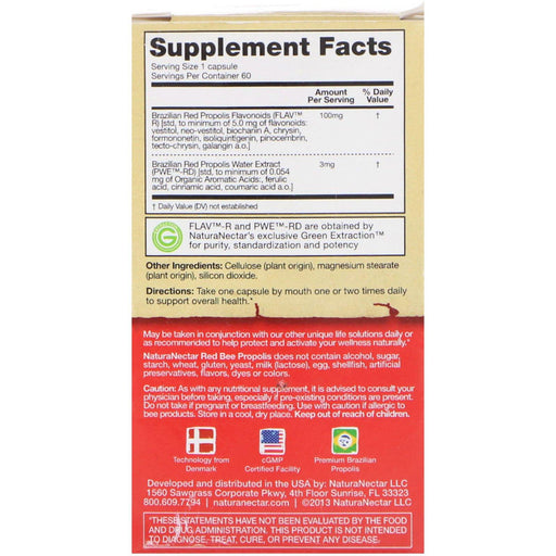 NaturaNectar, Red Bee Propolis, 60 Vegetable Capsules - HealthCentralUSA