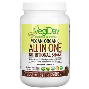 Natural Factors, VegiDay, Vegan Organic All In One Nutritional Shake, Decadent Chocolate, 15.9 oz (450 g) - HealthCentralUSA