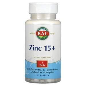 KAL, Zinc 15+ with Betaine HCL & Trace Minerals, 100 Tablets - HealthCentralUSA