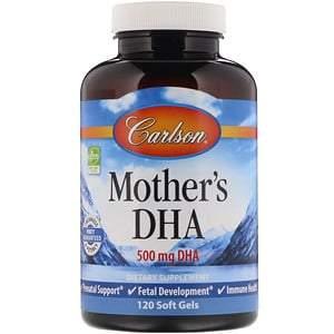 Carlson Labs, Mother's DHA, 500 mg, 120 Soft Gels - HealthCentralUSA