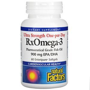 Natural Factors, Ultra Strength One-per-Day RxOmega-3, 900 mg, 60 Enteripure Softgels - HealthCentralUSA