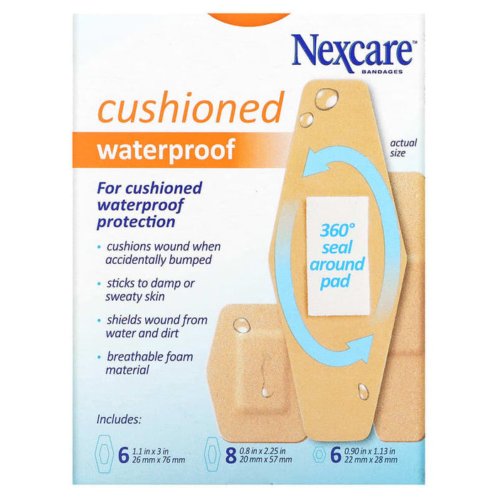 Nexcare, Cushioned Waterproof Bandages, 20 Assorted Sizes