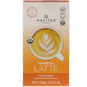 Navitas Organics, Latte Superfood Drink Mix, Turmeric, 10 Packets, 0.31 oz (9 g) Each - HealthCentralUSA